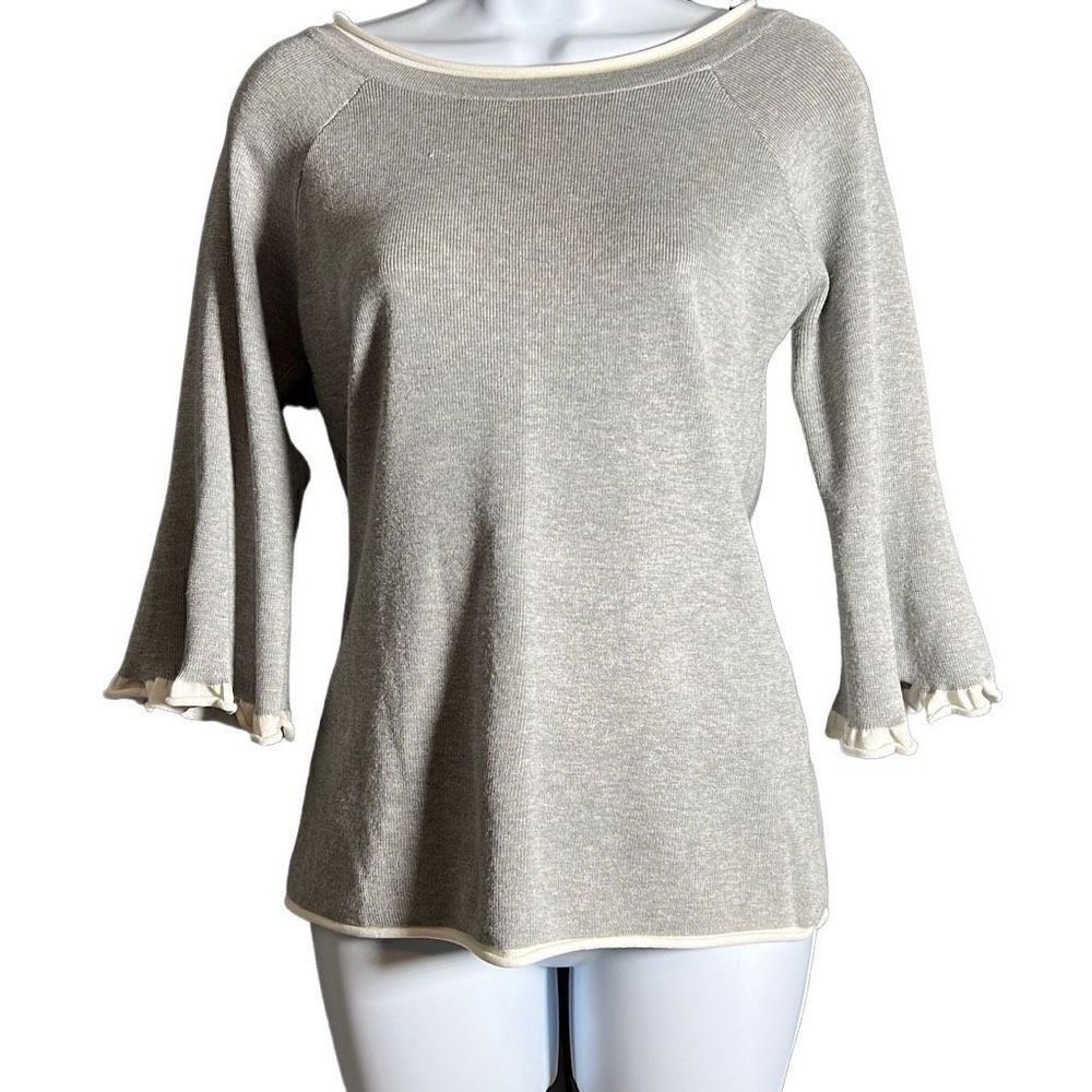 Vila Milano Women's 3/4 Raglan Sleeve Lettuce Cuffs Gray Sweatshirt Size Medium